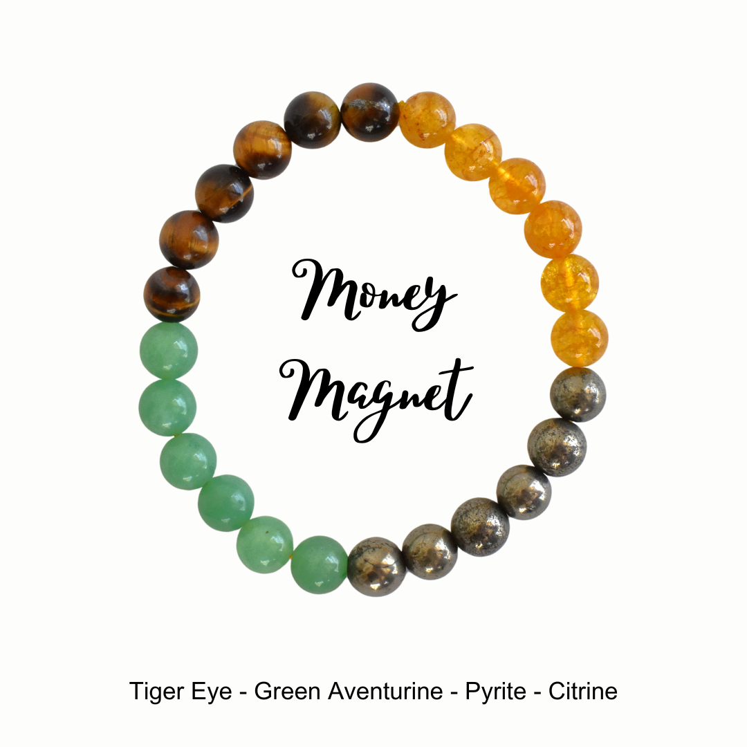 Money Magnet Bracelet, Wealth Beaded Crystal Gemstone (Citrine, Green Aventurine, Pyrite, Tiger eye)
