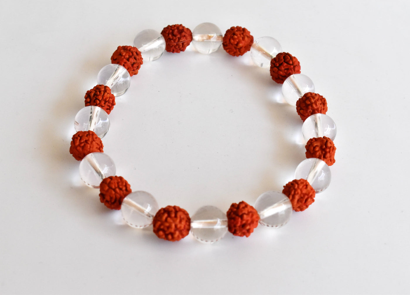 Clear Quartz with Rudraksha Beaded Bracelet (Release Stress, and Attain Peace of Mind)