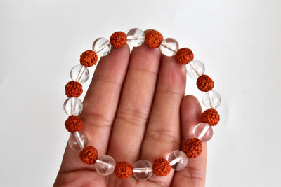 Clear Quartz with Rudraksha Beaded Bracelet (Release Stress, and Attain Peace of Mind)