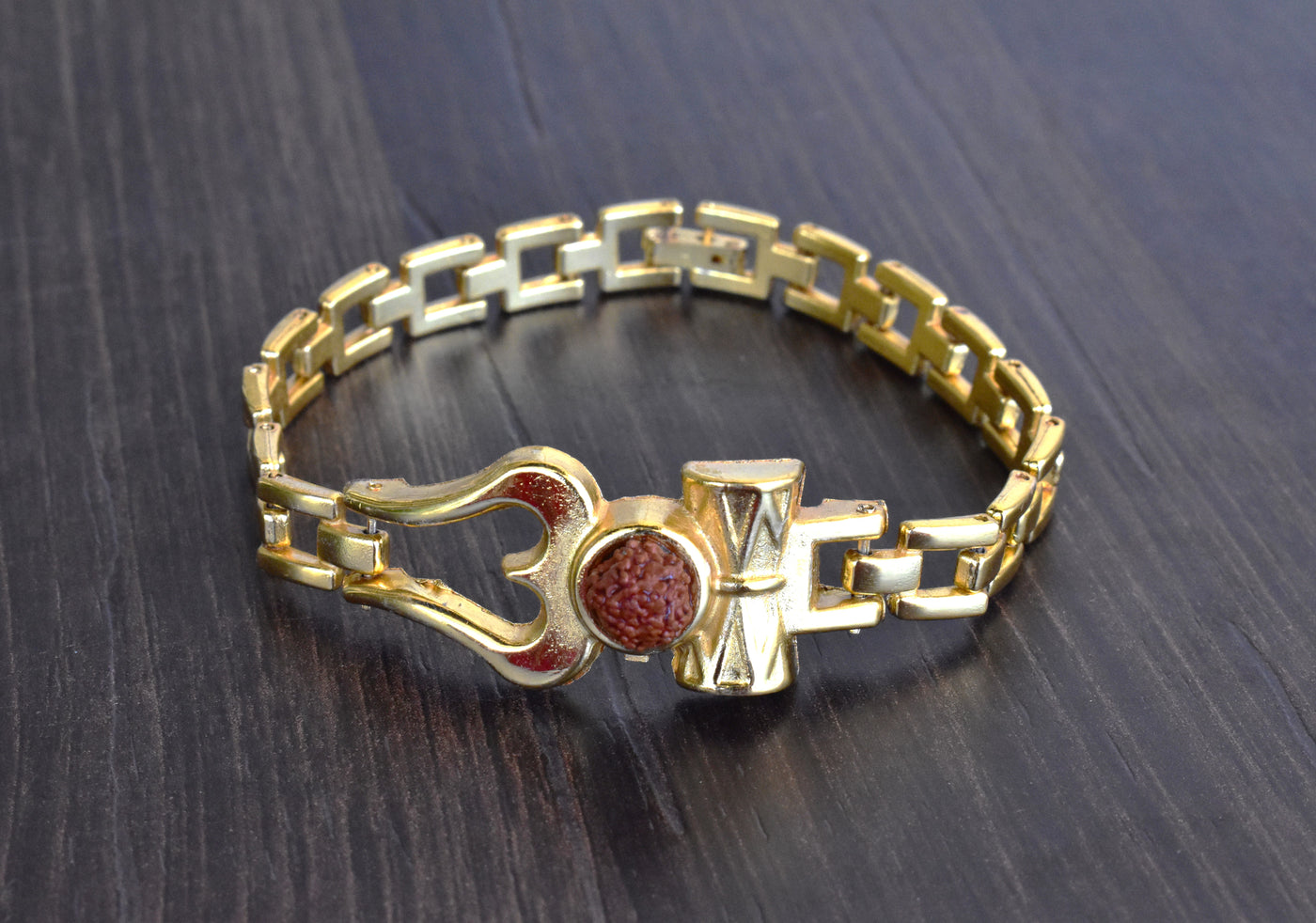 Gold Plated Om 1 Rudraksha Bracelet (Protection and Balanced Energy)