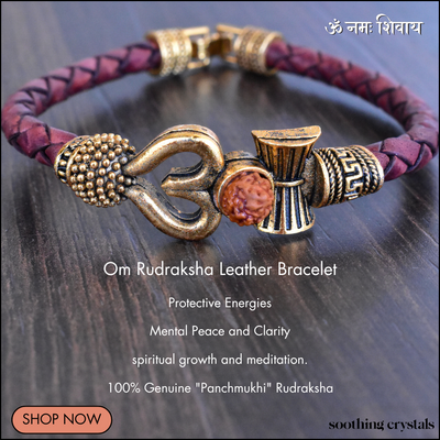 Om Rudraksha Bracelet, Rustic Leather Rudraksha Bracelet For Men (Harmony and Prosperity )