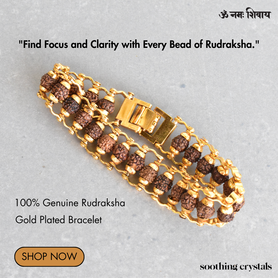 Gold Plated Modern Rudraksha Bracelet, Genuine Paanch Mukhi Rudraksha (Protection and Mental Clarity)