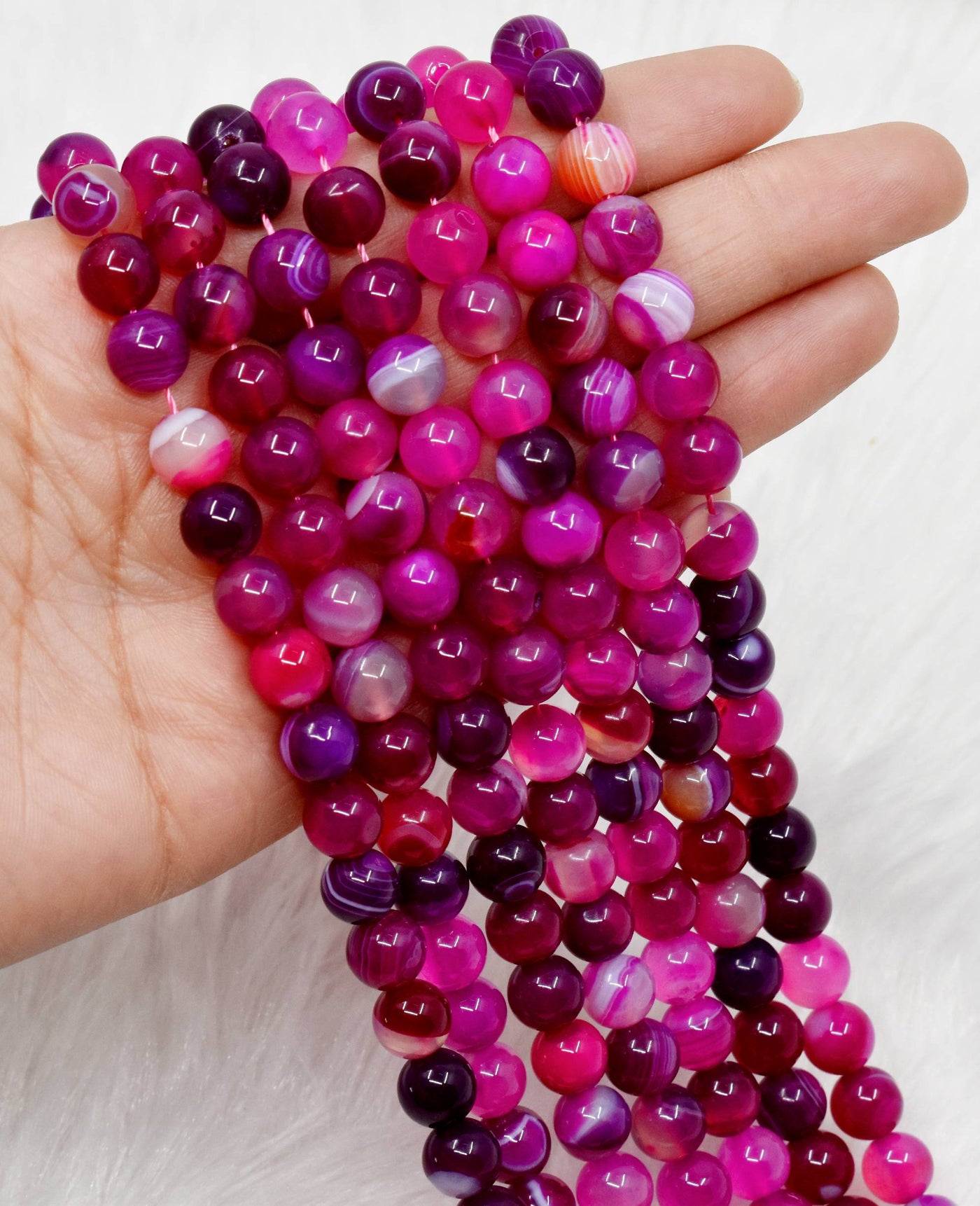 Pink Banded Agate Beads, Natural Crystal Round Beads 6mm to 10mm