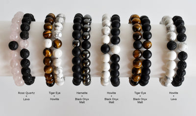 Tiger Eye Black Onyx Matt Couple Bracelets, Anniversary Gift (Focus and Creativity)