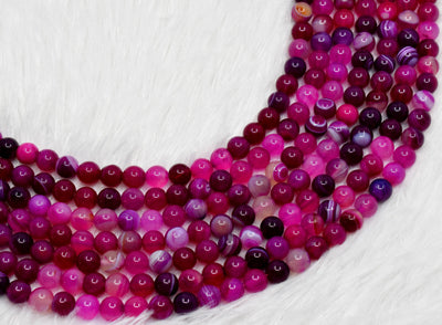 Pink Banded Agate Beads, Natural Crystal Round Beads 6mm to 10mm