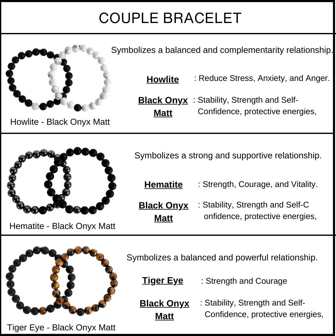 Black Onyx Matt Howlite Couple Bracelets, Anniversary Gift (Confidence and Balance)