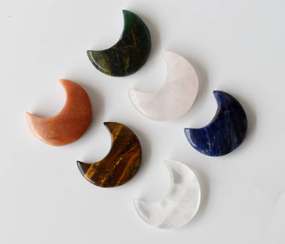 Natural Polished  Crystal Moons, Hand Carved Crescent Moon Shaped Gemstones