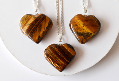 Real Tiger Eye Crystal Heart Pendant, Genuine Heart Shaped Necklaces