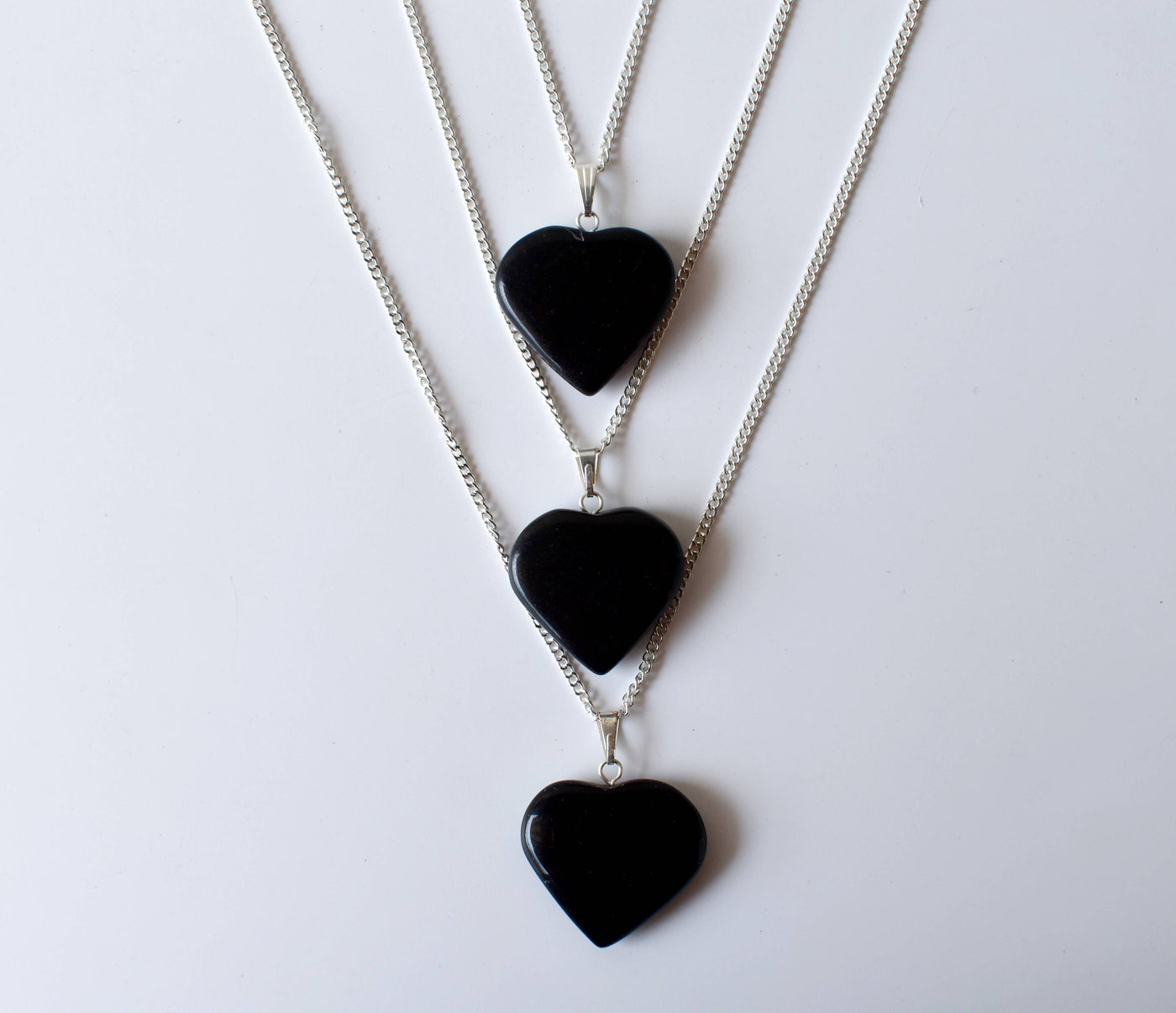 Real Black Tourmaline Crystal Heart Pendant, Genuine Heart Shaped Necklaces