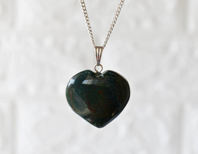 Real Bloodstone Crystal Heart Pendant, Genuine Heart Shaped Necklaces