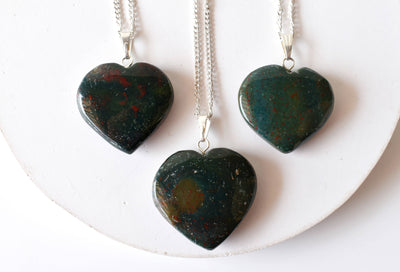 Real Bloodstone Crystal Heart Pendant, Genuine Heart Shaped Necklaces