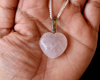 Rose Quartz Heart Pendant, Heart Shaped Stone Rose Quartz Pendants