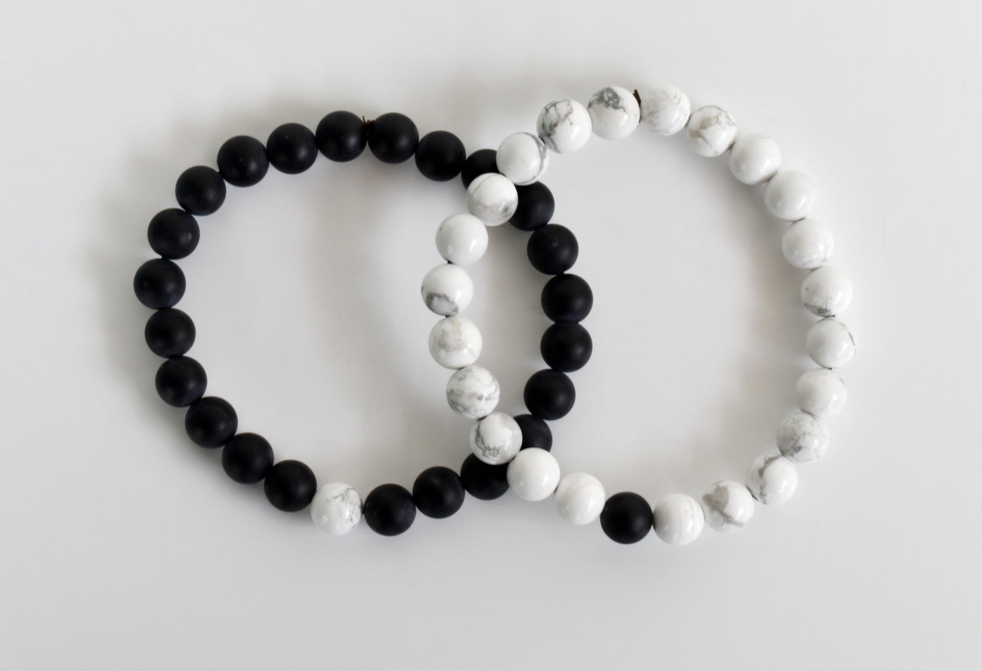 Black Onyx Matt Howlite Couple Bracelets, Anniversary Gift (Confidence and Balance)