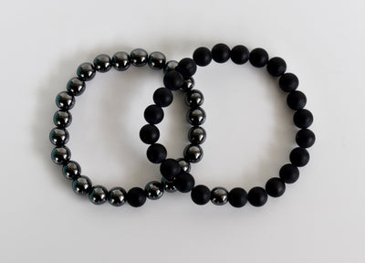 Hematite Black Onyx Matt Couple Bracelets, Anniversary Gift (Manifestation and Confidence)