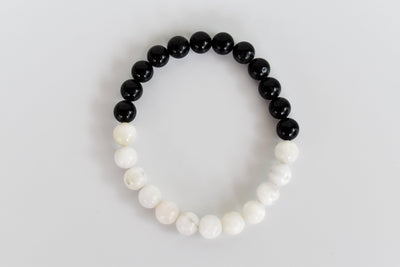 Yin Yang Balance Crystal Bracelet, Selenite, Black Tourmaline Crystal Healing Spiritual Support Balance