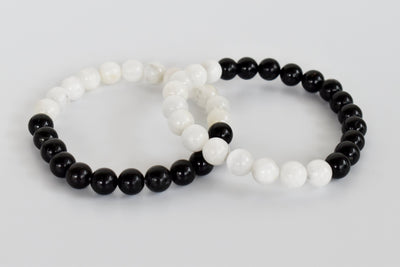 Yin Yang Balance Crystal Bracelet, Selenite, Black Tourmaline Crystal Healing Spiritual Support Balance