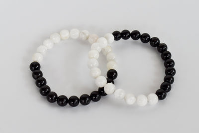 Yin Yang Balance Crystal Bracelet, Selenite, Black Tourmaline Crystal Healing Spiritual Support Balance