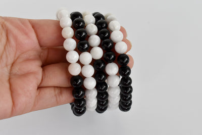 Yin Yang Balance Crystal Bracelet, Selenite, Black Tourmaline Crystal Healing Spiritual Support Balance