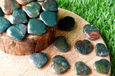 Bloodstone Heart Crystal, Puffy Mini 1 Inch Pocket Crystal Heart