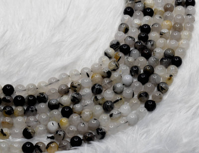 Black Rutile Beads, Natural Round Crystal Beads 6mm to 12mm