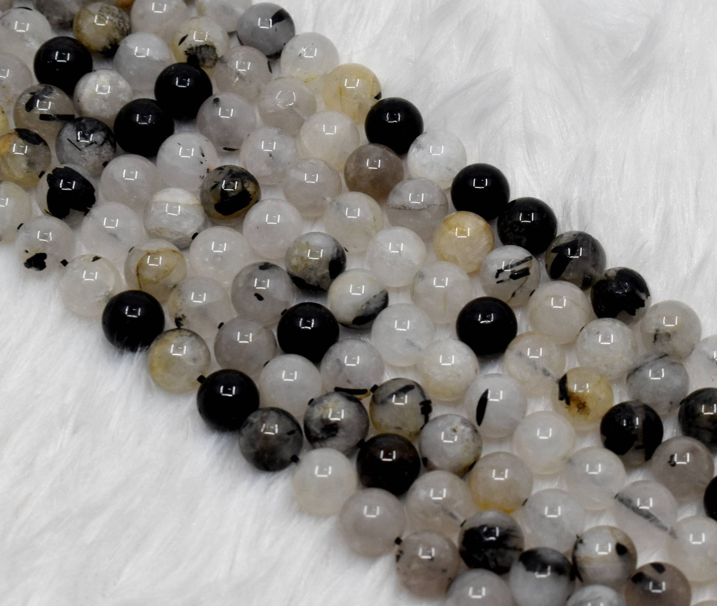 Black Rutile Beads, Natural Round Crystal Beads 6mm to 12mm