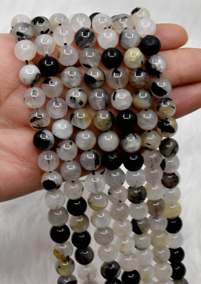 Black Rutile Beads, Natural Round Crystal Beads 6mm to 12mm