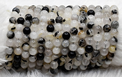 Black Rutile Beads, Natural Round Crystal Beads 6mm to 12mm