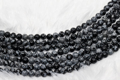 Snowflake Black Obsidian Beads, Natural Round Crystal Beads 4mm to 12mm